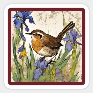 Wren Bird in Irises of Van Gogh Bird Dad Chubby Cute Bird Sticker